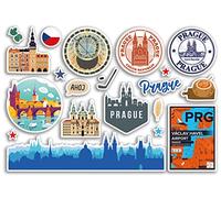 Feuille d'autocollants A5 en vinyle représentant des monuments de Prague - Tampons de l'aéroport de la République tchèque, drapeau de l'horizon, voyage, vacances, scrapbooking, bagages de ville #79122
