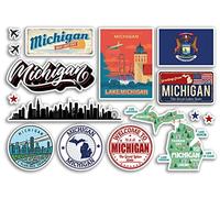 Feuille d'autocollants A5 en vinyle représentant les monuments du Michigan - États Américains États-Unis Airport Skyline Drapeau Carte Voyage Vacances Scrapbooking Ville Bagages #79182