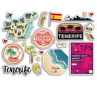 Feuille d'autocollants A5 en vinyle représentant Tenerife - Tampons de l'aéroport espagnol, horizon, drapeau, carte de voyage, vacances, scrapbooking, bagages de ville #79137