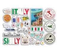 Feuille d'autocollants A5 en vinyle Sicile monuments - Italie Sicile timbres horizon drapeau carte voyage vacances ville scrapbooking esthétique #81987