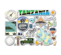 Feuille d'autocollants A5 en vinyle Tanzanie - Drapeau safari, carte de la ville, monuments, voyage, vacances, journal de souvenirs, scrapbooking, #84121