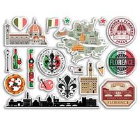 Feuille d'autocollants A5 Florence Monuments en vinyle - timbres de l'aéroport italien, horizon, drapeau, voyage, vacances, scrapbooking, bagages de ville #79112