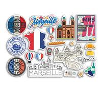 Feuille d'autocollants A5 Marseille en vinyle - Monuments français - Timbre de vacances - Carte d'été - Drapeau de voyage - Bagages - Scrapbooking #79031