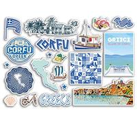 Feuille d'autocollants A5 Monuments Corfou en vinyle - Carte grecque de la Grèce - Timbres de l'aéroport - Drapeau d'horizon - Voyage de vacances en ville - Scrapbooking - #79097