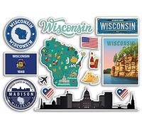 Feuille d'autocollants A5 Wisconsin en vinyle - États américains, aéroport, horizon, drapeau, carte de voyage, vacances, scrapbooking, bagages de ville #79186