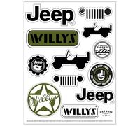 Feuille d'autocollants Willys Jeep - 12 décalcomanies en vinyle tout-terrain avec grille, étoile, sentier, Jeep vintage - Fabriqué aux États-Unis