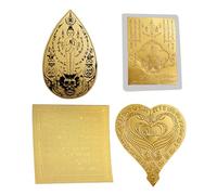 Feuille de Bouddha thaïlandais, carte d'or de Bouddha, 4 pièces décoration religieuse pour la richesse de, Signe chanceuse Runes Écriture, collection de collection Collier Charme Décor