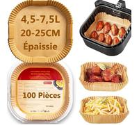 FEUILLE DE CUISSON-KAL- Papier Cuisson Air Fryer 4.5-7.5L XXL 100 Pièces Sans BPA 20-25cm Carré Épaisseur 100μm