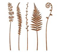 Feuille de Jardin en métal de fougère | 5 pièces Rousty Decorative Yard Stakes - Vintage résistant aux intempéries Fleurs Fleurs Statue Yard Art for Farmhouse Lawn Patio Balcony