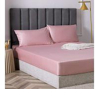 Feuille de lit ajustée résistante aux Rides Molles, Feuille de lit Unique Coton en Satin de Soie Couvre-lit de lit Protecteur de Matelas Non Glissant pour Double King-_Pink_200cmx200cm * 32cm