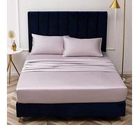 Feuille de lit ajustée résistante aux Rides Molles, Feuille de lit Unique Coton Silk en Satin Cover-lit Matelas Non glissé Protecteur de Matelas pour Double King-Light_Purple_180cmx200cm * 40cm