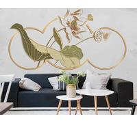 Feuille De Lotus Géométrique Créative Fleur De Lotus Papillon Papier Peint 3D Installation Facile Intissé Tapisserie Bureau Salon Canapé Chambre Décoration Murale-430cm×300cm