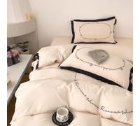 Feuille de Lotus Housse Couette Broderies Fleurs + 2 taies d'oreiller 65x65cm Ado Fille Blanc Noir Volants Romantique Parure Lit Personnes Avez Fermeture Éclair(Khaki,2.0m Fitted Sheet)