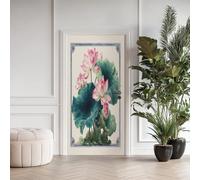 Feuille de Lotus Lotus Sticker Mural Sticker Porte, Fleur Oriental Chinois Autocollants de Porte Muraux Décoration Poster Mural, Bordure Bleu Porcelaine Stickers de Porte Imperméable Vinyle 80x200 cm