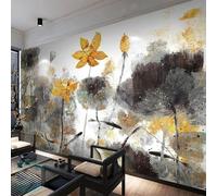 Feuille De Lotus Rosette Et Poisson À L'Encre Vintage Et À L'Aquarelle Papier Peint 3D Installation Facile Intissé Tapisserie Bureau Salon Canapé Chambre Décoration Murale-200cm×140cm