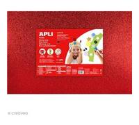 APLI - Pochette 3 feuilles mousse EVA - Kids 13172 - Rouge pailleté - 600×400 mm - 2 mm