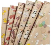 Feuille De Papier D'emballage Kraft - Bouledogue Français/Lapin/Renard/Panda/Cerf Sika/Canard Imprimé - 6 Feuilles Emballées En 1 Rouleau - 44,5 X 76 Cm Par Feuille
