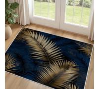 Feuille de Plante Peinte en Bleu Marine Tapis Salon Moderne 60x90cm Tapis Antidérapant à Poil Ras, Feuilles Abstraites Rug Ne Perde Pas de Peluches, Facile à Entretenir Moquette Chambre