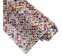 Feuille de strass carrée et ronde en verre auto-adhésif 24x40cm, garniture maille diamant cristal, accessoires meubles vêtements bricolage(Colorful,Self adhesive)