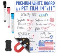 Feuille de tableau blanc magnétique effaçable à sec pour réfrigérateur (35,6 x 27,9 cm), panneau technologique résistant aux taches avec 3 marqueurs et grande gomme avec aimants, planificateur et