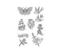 Feuille de tatouage de Rose de cœur d'anatomie de dessin au trait classique à base de plantes pour les amateurs de Flash traditionnels, collection d'icônes de poignard et d'hirondelle