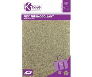 Feuille de Transfert pour Fer Hot Fix Glitter, mélange de Polyester, doré, 15 x 20 cm