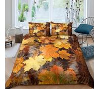 Feuille D'érable Jaune Housse de Couette 140x200 Parures de Lit 1 Personne Imprimé 3D Microfibre Douce Paysages d'automne Housses Couette avec 2 Taies d'oreiller et Fermeture Éclair h.4340