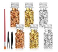 Feuille d'o Bouteilles de Papier Feuille d'or Feuilles d'or pour Maquillage Nail Art Peinture Production artisanale Décoration de la maison Décorer des Desserts Lot de 6 D'or/D'argent/D'or Rose