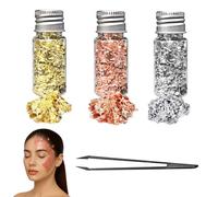 Feuille D'or, Lot de 3 Bouteilles de Feuilles D'or Papier Paillette D'Imitation Multifonction avec Des Pincettes pour Art Des Ongles Dorure Peinture Travaux Manuel et Décoration(Or Rose/Or/Argent)