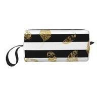 Feuille d'or Rayée Noir Et Blanc, Trousse de Maquillage Trousse à cosmétiques Trousse de Toilette de Voyage Portable Pochette de Maquillage