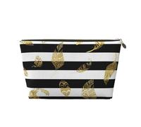 Feuille d'or Rayée Noir Et Blanc, Trousse de Maquillage Trousse à cosmétiques Trousse de Toilette de Voyage Portable Pochette de Toilette