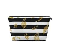 Feuille d'or Rayée Noir Et Blanc, Trousse de Toilette Trousse de Maquillage Sac à cosmétiques Trousse de Toilette de Voyage Portable