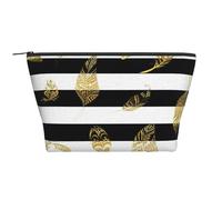 Feuille d'or Rayée Noir Et Blanc, Trousse de Toilette Trousse de Maquillage Sac à cosmétiques Trousse de Toilette de Voyage Portable