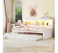 Feuille épaissie Canapé-lit, Lit de jour, Lit de jour, 90*200cm , Avec lampes LED, Rangement côté lit, Lit gigogne, Prise électriq