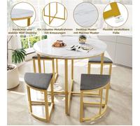 Feuille épaissie Ensemble de table à manger avec quatre chaises, Groupe de salle à manger avec table MDF et cadre en fer doré, cha