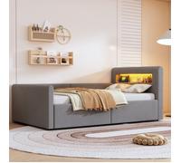 Feuille épaissie Lit d'enfant 90*200 cm, avec lumière LED, avec lumière nocturne et connexion USB, avec étagère, avec espace de st