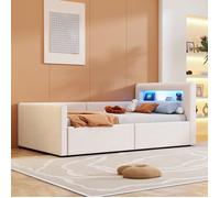 Feuille épaissie Lit d'enfant 90*200 cm, avec lumière LED, avec lumière nocturne et connexion USB, avec étagère, avec espace de st