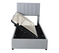 Feuille épaissie Lit d'enfant Lit capitonné 90x200 cm, lit de rangement hydraulique, lit haut en lin doux pour la peau, gris