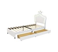 Feuille épaissie Lit d'enfant Lit rembourré 90 x 200 cm, cadre de lit simple blanc pour fille en cuir PU avec tiroirs de rangement