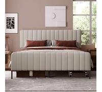 Feuille épaissie Lit double rembourré 160 x 200 cm, cadre de lit avec sommier à lattes et tête de lit réglable, lit rembourré en g