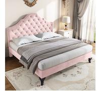 Feuille épaissie Lit rembourré 140*200 avec sommier à lattes et tête de lit, lit rembourré avec tête de lit réglable en hauteur, p