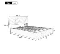 Feuille épaissie Lit rembourré 140*200 avec sommier à lattes et tête de lit, Lit rembourré avec tête de lit réglable en hauteur, p
