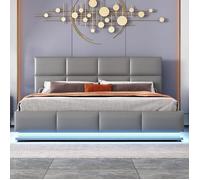 Feuille épaissie Lit rembourré 160 x 200 cm avec LED, sommier métallique à lattes & coffre de lit, lit double avec tête rembourrée