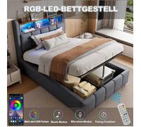 Feuille épaissie Lit rembourré 90*200cm avec éclairage LED et connexion USB, tête avec stockage et stockage, avec stockage hydraul