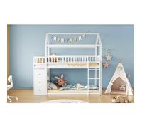 Feuille épaissie Lit superposé 90 * 200 cm, forme maison, design clôture de sécurité, avec commode de rangement et étagères, lit s