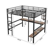 Feuille épaissie Lit surélevé, 140x200cm Cadre de lit en métal, Lit en fer avec bureau, Sans matelas, Lit surélevé avec quatre pet