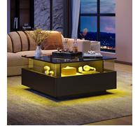 Feuille épaissie Table basse moderne LED haute brillance 70*70*41cm avec 2 tiroirs et zone de présentation transparente - Peut sup