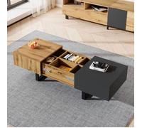 Feuille épaissie Table basse moderne multifonctionnelle coulissante avec rangement caché, support en bois et métal de haute qualit