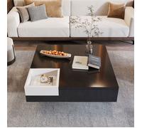 Feuille épaissie Table basse, table de salon haute brillance, table d'appoint avec boîte de rangement amovible, blanc bloc de coul