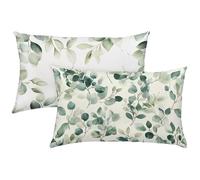 Feuille Housse de Coussin Vert Housse Coussin Exterieur Impermeable, Lot de 2 Taie Oreiller 40x70 Double Face Impression avec Fermeture Eclair Caché pour Chambre Décoration Salon, Cadeau Femme X-462